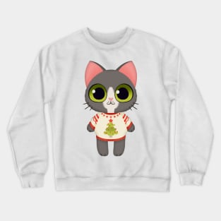 Holiday Grey and White Kitten Crewneck Sweatshirt